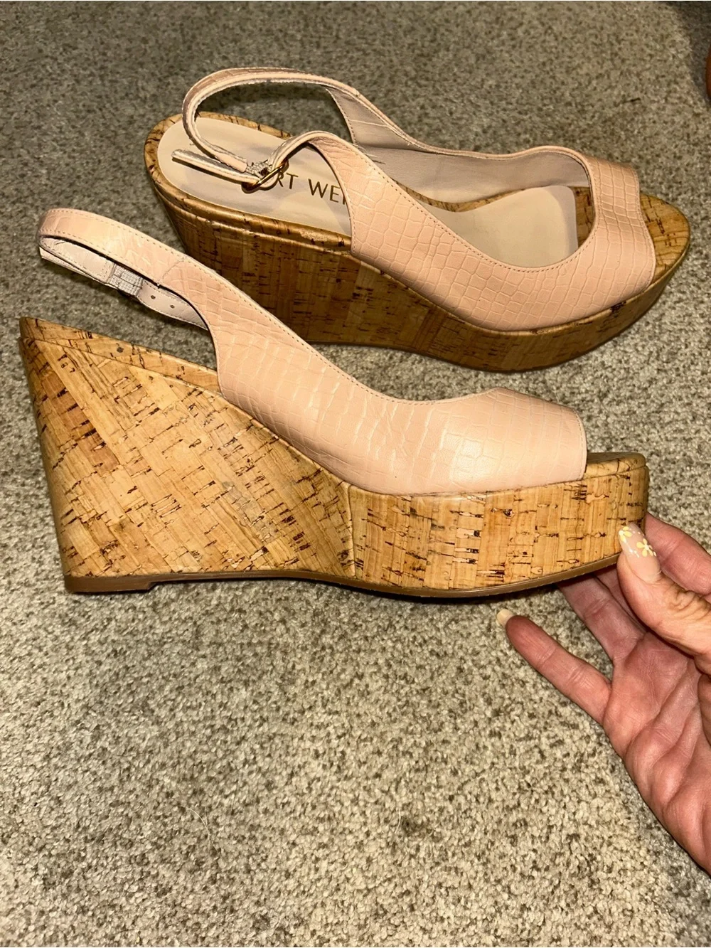 NEW Stuart Weitzman Women's Pink Slingback Cork Wedge Sandals Sz 9.5 - Picture 5 of 7